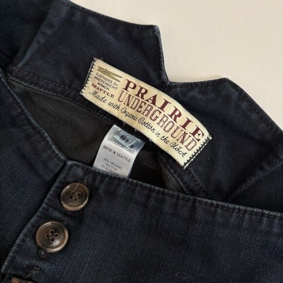 Prairie Underground Organic Cotton Crop Blue Denim Button Fly Moto Jeans Sz 31 - Picture 4 of 9